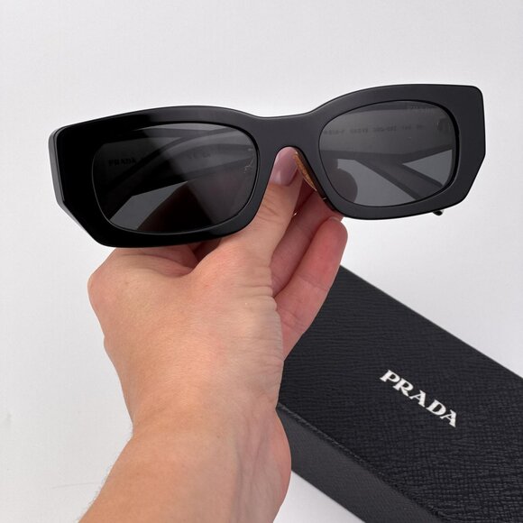 Prada PRB05SF Rectangle Sunglasses – Black Frame Grey Lenses | Model 09Q08Z - Picture 1 of 11